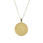 Gargantilla sol inca con moneda de 24 mm de plata de ley bañada en oro.