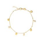 Pulsera de plata de ley bañada en oro con monedas y circonitas.
